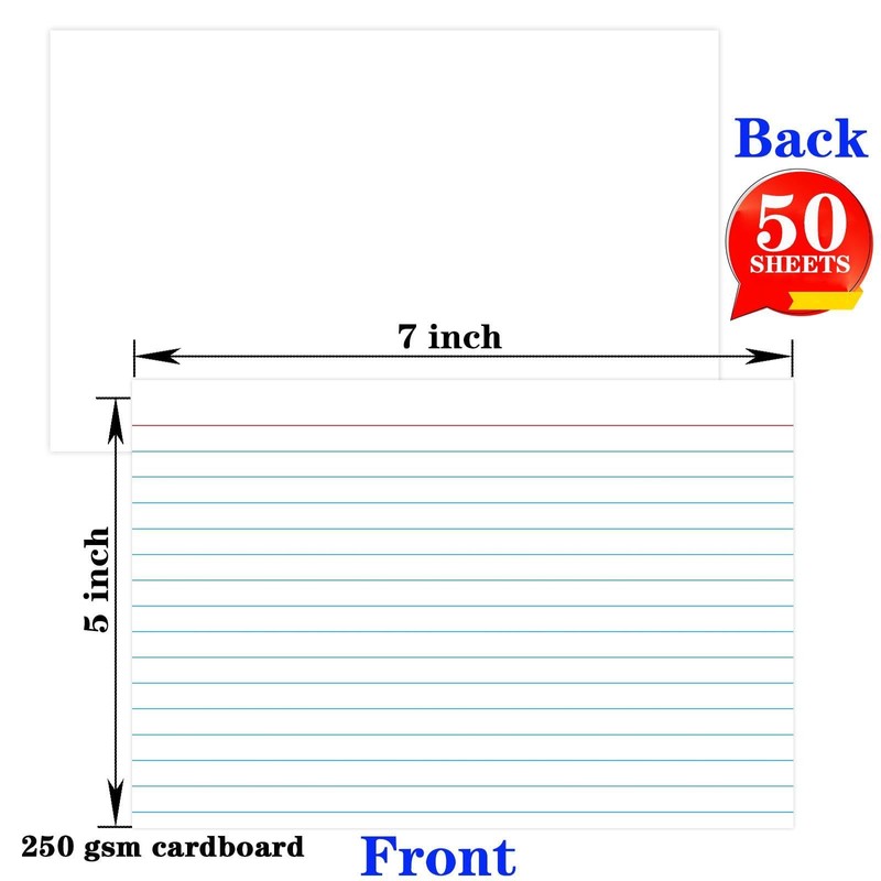 Pinovk Index Cards 5x7 Ruled - Flash Cards for Studying,
