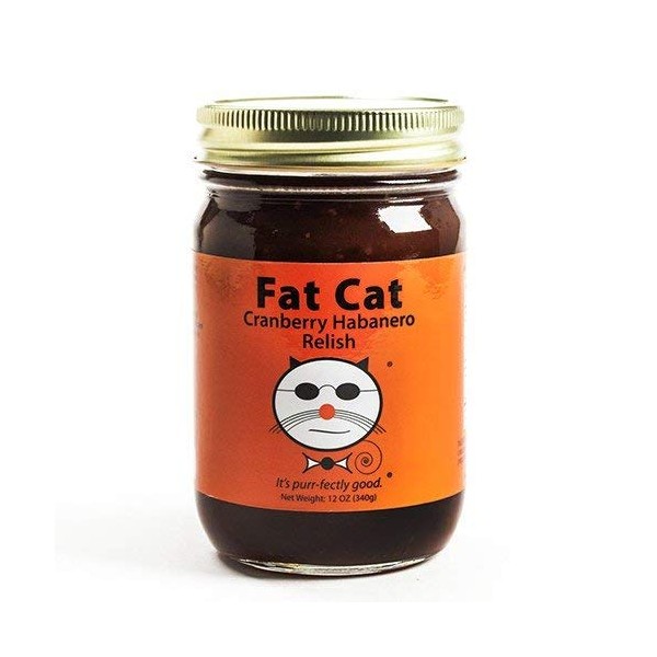 Fat Cat Cranberry Habanero Relish Seasonal Condiment 12 Pack (Full Case), Preservative-Free, Gluten-Free, Mild-Medium Heat Level, 12 FL OZ jar