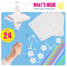 24 Pack DIY Pinwheels Crafts for Kids - Summer Spring Crafts for Kids 3-5, 4-6, 4-8 - Fun & Easy Assembly, Bulk STEM Educational Activity for Valentines Day, Classroom, Birthday Party Favor, Camping