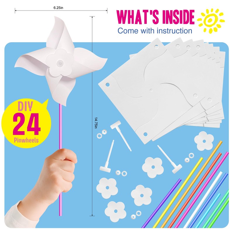 24 Pack DIY Pinwheels Crafts for Kids - Summer Spring