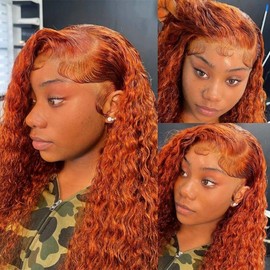 Orange Ginger Lace Front Wigs 20 inch Human Hair Kinky Curly 13x6 HD Lace Frontal Wigs Human Hair Colored Wigs for Women