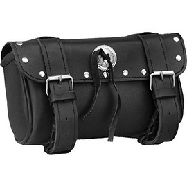 Milwaukee Leather SH62602 Black Small PVC Double Strap with Rivet’s and Concho Windshield-Tool Bag - One Size