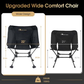 MOON LENCE Camping Chair Plus, Upgraded Comfort & Size, Still Compact and Lightweight, Folding Portable Chair for Backpacking & Hiking, 400Lbs Capacity, Gen 3 Plus (Black)
