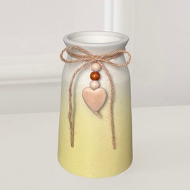 6-Inch Ceramic Flower Vase with Jute Rope & Heart Charm | Perfect for Boho, Farmhouse & Modern Home Décor, Yellow