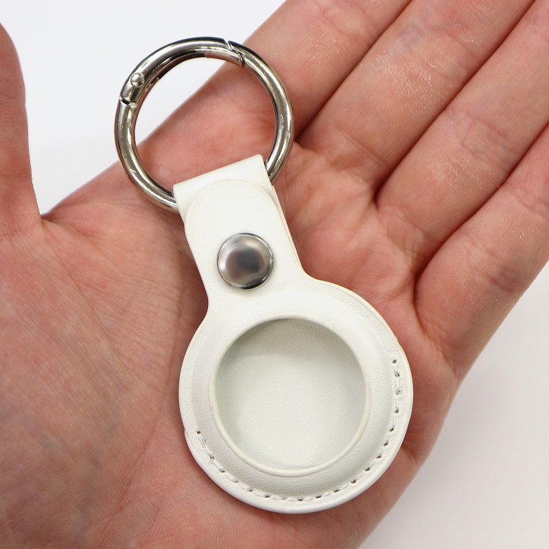 AirTag ATC-003 Case, Leather, White, Air Tag, Keychain, Round Carabiner,