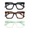 AMOMOMA 3 Pack Retro Square Spring Hinge Reading Glasses for