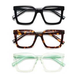 AMOMOMA 3 Pack Retro Square Spring Hinge Reading Glasses for Women Men,Classic Blue Light Computer Reader Frame AM6106 C1+C2+C5 2.5X