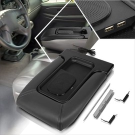 Black Center Console Lid Armrest Compatible with 01-07 Tahoe Yukon