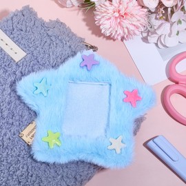 NICENEEDED 2 PCS Star Photocard Holder, 3 Inch Cute Plush Keychain Pendant Photo Card Holder, Photo Protective Sleeves ID Badge Holder with Pendant Keychain