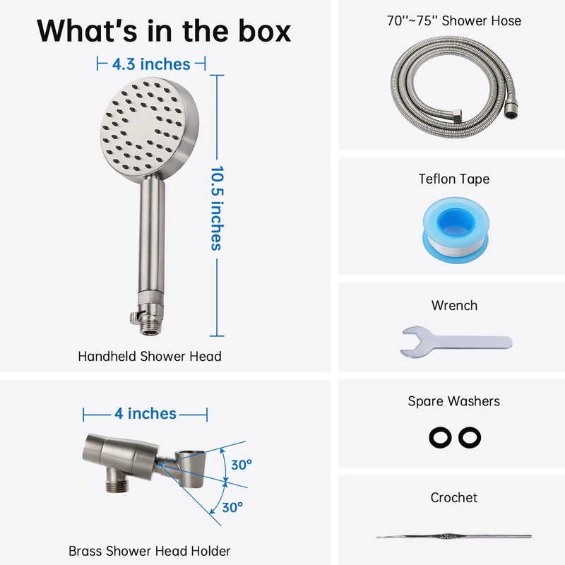 G-Promise Solid Metal Brushed Nickel Handheld Shower Head With Extra