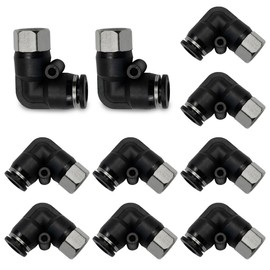Bwintech PLF6-01 Quick Release Air Line Adapter 6 mm Hose AD x 1/8 Inch Female Thread BSP Elbow Push to Connect Pneumatic Fitting, Pack of 10