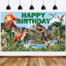 Ushinemi Dinosaur Birthday Decorations Dino Happy Birthday Banner, Dinosaur Themed Party Supplies for Kids 6 x 3.6 Feet