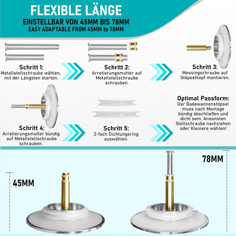 arteneur - Universal Bath Plug | for 39-50 mm Bath
