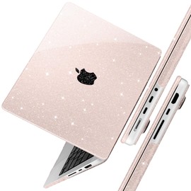 TWOLSKOO Compatible with M3 MacBook Pro 14 inch Case 2024 2023 2021 A2918 A2992 M2 A2779 M1 A2442 Pro Max, Glitter Plastic Hard Shell & Keyboard Cover & Type C Adapter&Camera Cover, Glitter Starlight