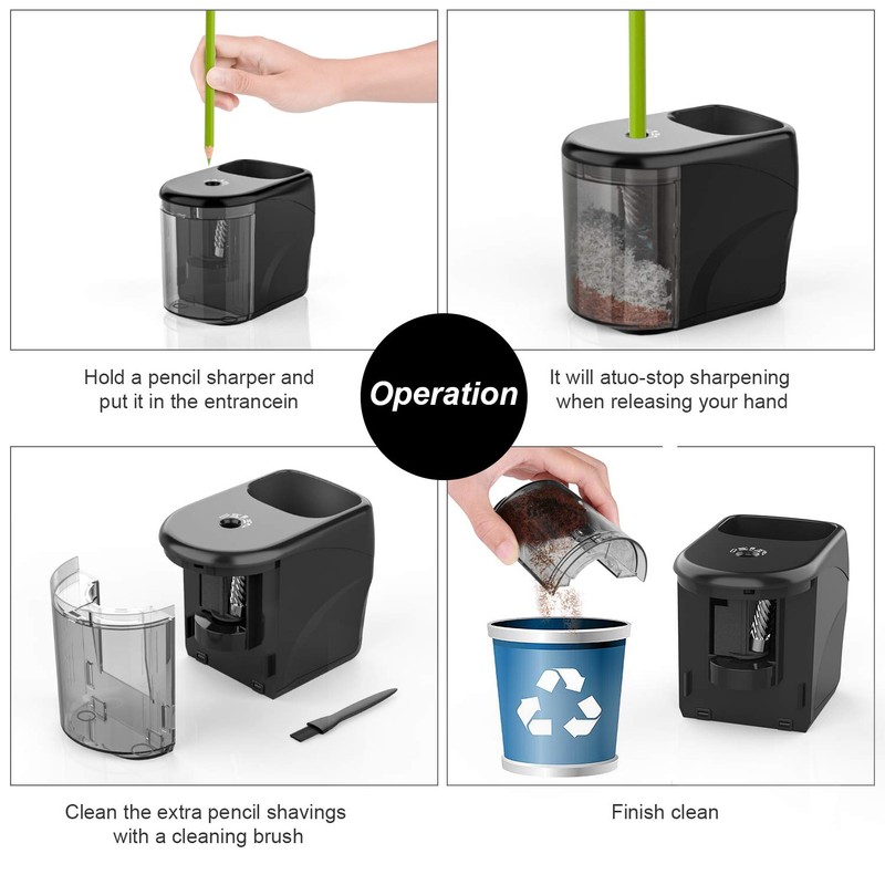 Electric Pencil Sharpener Heavy-Duty Helical Blade Sharpener with Adapter/Battery Operated