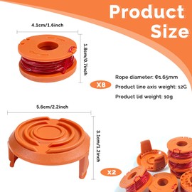 Pack of 8 Grass Trimmer Thread Spools, Grass Trimmer Spool for Grass Trimmer, Thread Spool, Durable Replacement Thread Spools with 2 Spool Covers, for All 20 V Worx Grass Trimmers (8 Pieces)