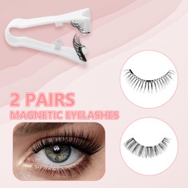 Magnetic Eyelashes with Applicator Reusable No Glue Needed Waterproof Natural Look Fake lashes Easy to Wear & Remove, Beginner Friendly (2 Pairs)
