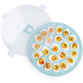HAKSEN Deviled Egg Containers with Lid, Portable Deviled Egg Platter Carrier Holder Trays with 22 Slots for Holiday Party and Home Kitchen, Blue