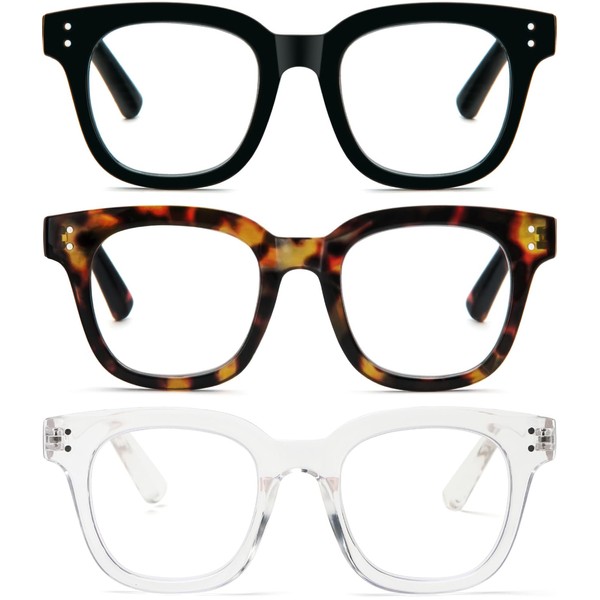 REAVEE 3 Pack Retro Oversized Reading Glasses for Women Blue