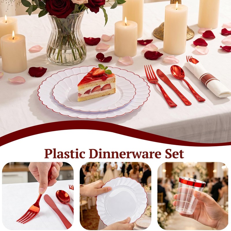 YOUBET 350PCS White Scalloped Plastic Plates for Weddings