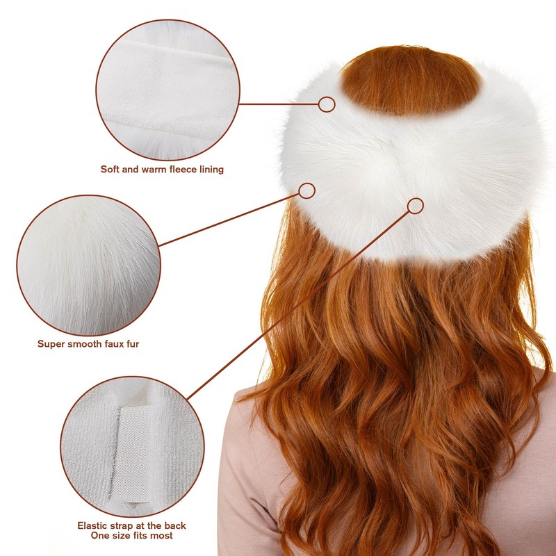 Dikoaina Womens Faux Fur Headband Winter Earwarmer Earmuff Ski (White)