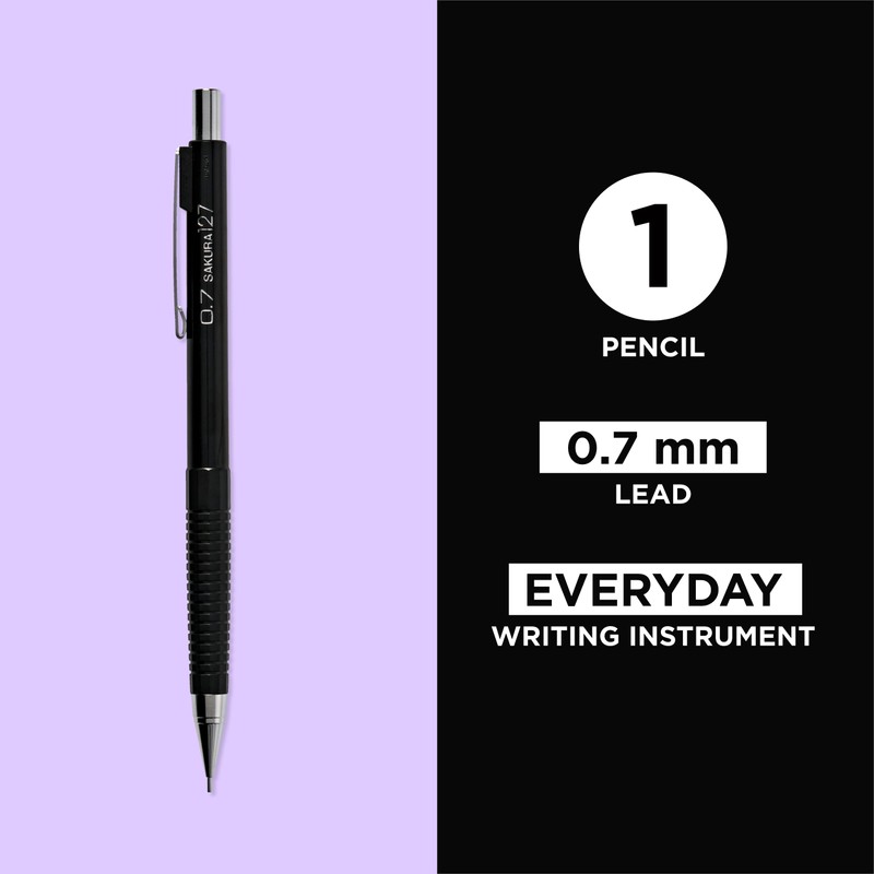 SAKURA 50298 Mechanical Pencil Fixed Sleeve 0.7-mm with 3 Erasers,