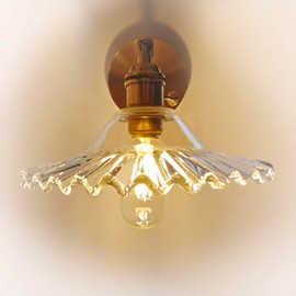 Industrial Antique Wall Sconce Modern E27 Base Wall Light with Brass Gold Color Lamp Holder Glass Lampshade for Bedroom, Bathroom, Doorway, Foyer, Hallway, Clear Glass Color