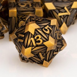 ORIFANTOU 7PCS Metal DND Dice Set Golden D&D Dice with Box, Debris RPG D and D Dice Dungeons and Dragons Role Playing Game Polyhedral Dice Set D20 D12 D10 D8 D6 D4