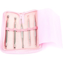 GPCT Pimple Blackhead/Blemish Remover and Extractor Kit (5 Piece Tool Set, Three Looped Extractors, Needle Pointed Extractor, Lancet, Zippered Leather Case Included, Precision Facial Kit) - Pink