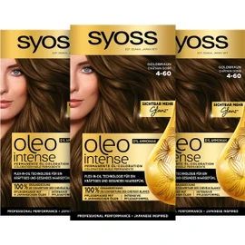 SYOSS Oleo Intense Permanent Oil Colouration 4-60 Golden Brown with Nourishing Oil and Ammonia Pack of 3 x 115 ml