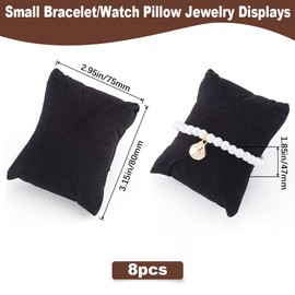 Beebeecraft 8Pcs Watch Small Pillow Velvet Watch Bracelet Pillow for Jewellery Display (3.14x3x1.8 Inch, Black)
