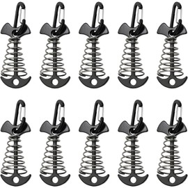 10 Pcs Windproof Aluminium Alloy Fish Bone Tent Stakes with D Shape Spring Buckle Portable Wind Rope Anchor Windproof Tent Stakes with Carabiners for Outdoor Camping Hiking