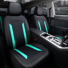 CAR PASS Black Mint Leather Car Seat Covers Full Set, Luxury PU Seat Covers for Cars, Waterproof Car Seat Protector Anti-Slip Seat Cushion Airbag Compatible for SUV Pick-up Truck Sedan, Mint Blue