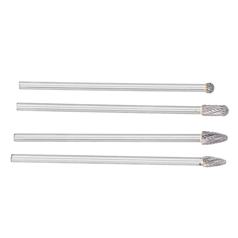 4Pcs Extended Carbide Rotating Burr Set 1/4in Shank Tungsten Steel