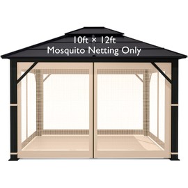 10' x 12' Gazebo Replacement Mosquito Netting, Gazebo Universal Netting Outdoor, 4-Panel Screen Walls Privacy Curtain for Outdoor Patio with Zipper (Cream)