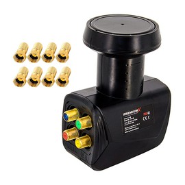 PremiumX Quattro LNB SAT Multi-Subscriber for Multiswitch Operation Satellite TV Signal Converter DVB-S2 HD 4K Including 8X F-Connector with Sealing Ring