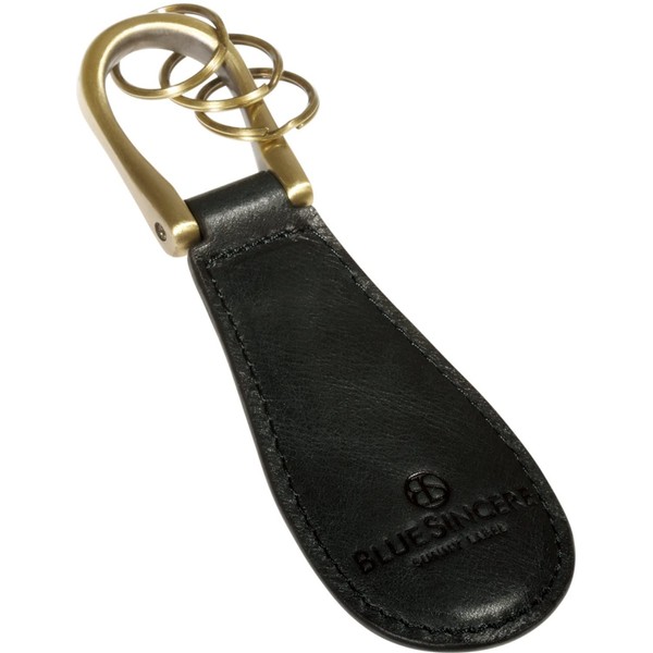 Blue SINCERE KTB1 Shoe Horn, Italian Leather, Genuine Leather, Portable, Key Holder, Portable Size, Includes Key Ring, Leather Shoe Horn with Cosmetic Box, royal black