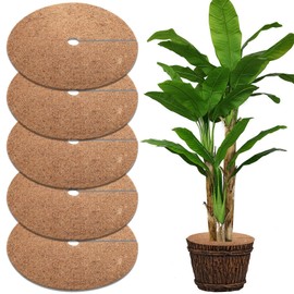 ISDVBUY 5 Pack Coconut Fiber Mulch Ring, Natural Coco Coir Tree Protector Mat Tree Protection, 14 Inch Tree Rings Disc for Indoor Outdoor Plants/Landscaping