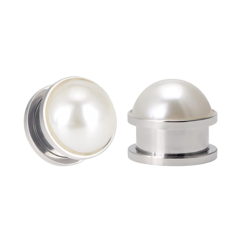 Qmcandy 2pcs Stainless Steel Pearl Ear Tunnels Double Flared Screw