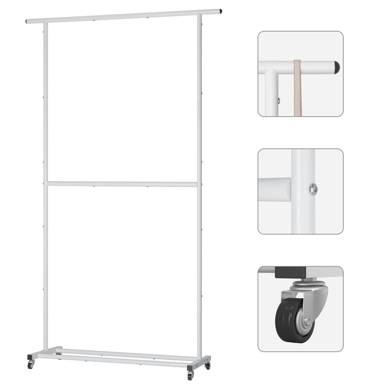 Sywhitta Double Rod Clothing Garment Rack, Rolling Clothes Organizer on