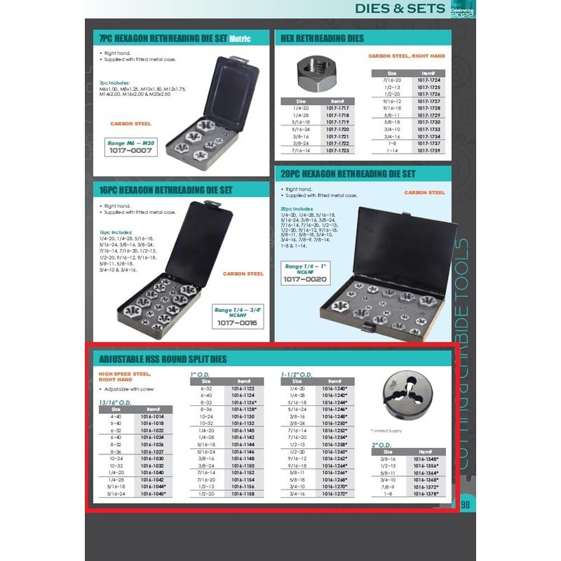 HHIP 1016-1026 8-32 (13/16 OD) Adjustable Round Split Die