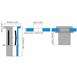 sourcing map M6 Multi-Grip Rivet Nuts, 8pcs Pre-Bulbed Shank Flat Head Threaded Insert Nut Carbon Steel Plus Nuts for Construction Industrial