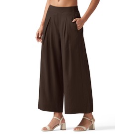 Willit Women's Linen Pants Wide Leg Casual Beach Summer Pants Palazzo Lounge Pants with Pockets Dark Brown XS