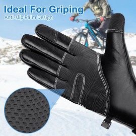 MELLIEX Cycling Gloves Men's Winter Windproof Non-Slip Reflective Pattern Touchscreen Black Full Finger Waterproof Gloves for Cycling - L