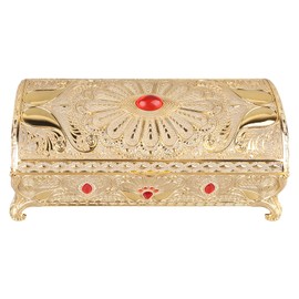 Vintage Metal Jewelry Box Rectangle Treasure Storage Box, Trinket Earrings Ring Organizer Keepsake Chest Box Case Ornate Home Decor Necklace Box Gifts for Girls Ladies Women, Gold