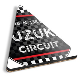 1 x Triangle Coaster - Suzuka Circuit Racing Checkered Flag Cork Backed MDF Glossy Tea Coffee Accessory #61153