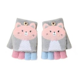 NICEYEA Children's Half Finger Gloves with Flip Top Mittens Knitted Gloves Five Finger Mittens Winter Gloves Knitted Cycling Gloves 3-6 Years Old