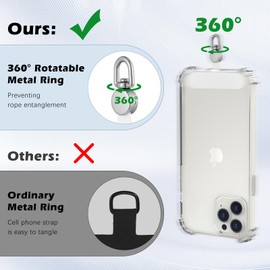 MoKo 2 Pack Phone Tether Tab, Rotatable 360° Phone Lanyard Patch, Polyester Phone Strap Replacement Part with Metal Frosted Ring, Universal Phone Strap Tabs for Most Full Coverage Phone Cases, White