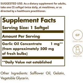 Solgar Garlic Oil Perles, 250 Softgels - Natural Cardiovascular Support - High-Quality Garlic Oil Concentrate, Reduced Odor - Gluten Free, Dairy Free - 250 Servings