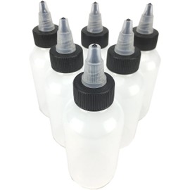 Hobbyland Squeeze Bottles, LDPE Plastic Bottles, Natural Boston Round Bottles, Black and Natural Twist Caps (4oz, 24/410 Neck, 6 Bottles)